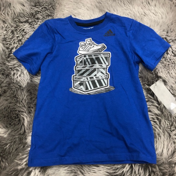 Adidas Boys Graphic Tee | Short Sleeve | Blue Size 6 - Picture 1 of 2